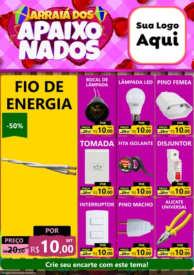 Modelo de Encarte para Encarte A4 Vertical com o tema Arraiá dos Apaixonados para Materiais Elétricos