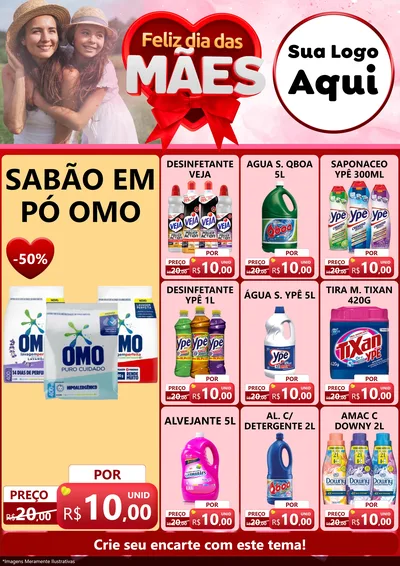Modelo de Encarte para Encarte A4 Vertical com o tema Feliz Dia Das Mães para Produtos de Limpeza
