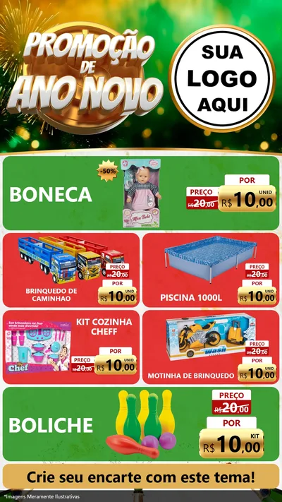 Modelo de TV para TV Vertical com o tema Promoção de Ano Novo para Brinquedos