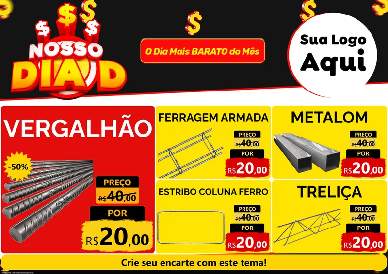 Modelo de Encarte para Encarte A4 Horizontal com o tema Nosso Dia D para Ferragens