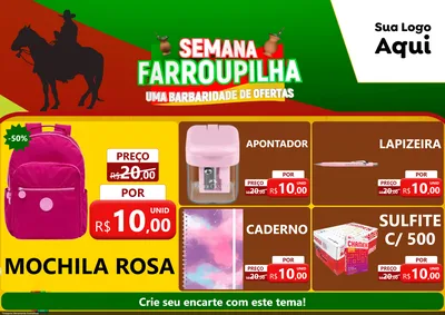 Modelo de Encarte para Encarte A4 Horizontal com o tema Semana Farroupilha - Uma Barbaridade de Ofertas para Papelaria