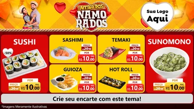 Modelo de TV para TV Horizontal com o tema Arraiá dos Namorados para Comida japonesa