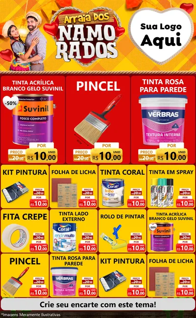 Modelo de Encarte para Encarte Grande com o tema Arraiá dos Namorados para Tintas e Ferramentas