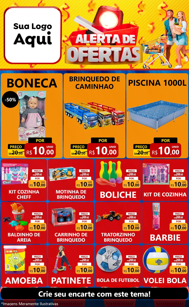 Modelo de Encarte para Encarte Grande com o tema Alerta de Ofertas para Brinquedos