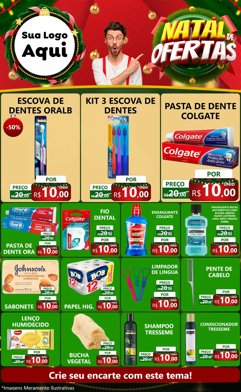 Modelo de Encarte para Encarte Grande com o tema Natal de Ofertas para Higiene Pessoal