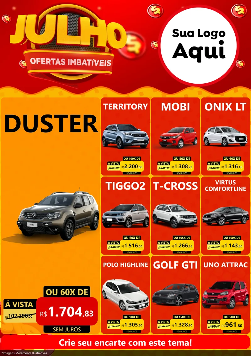 Modelo de Encarte para Encarte A4 Vertical com o tema Julho Ofertas Imbatíveis para Concessionaria de Carros