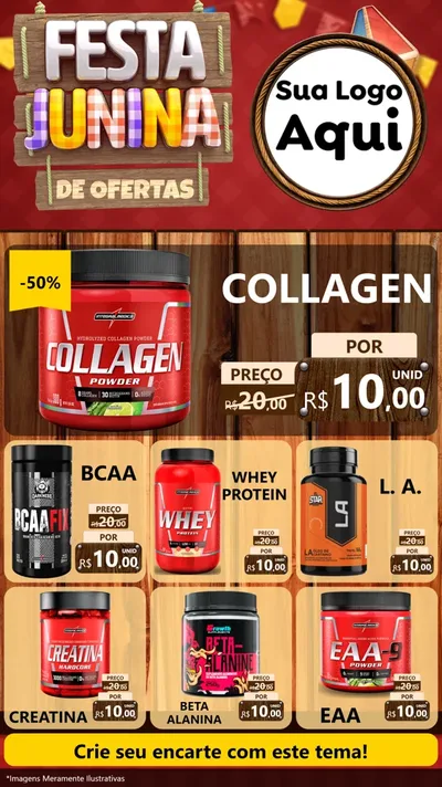 Modelo de Rede Social para Stories com o tema Festa Junina de Ofertas para Suplementos alimentares