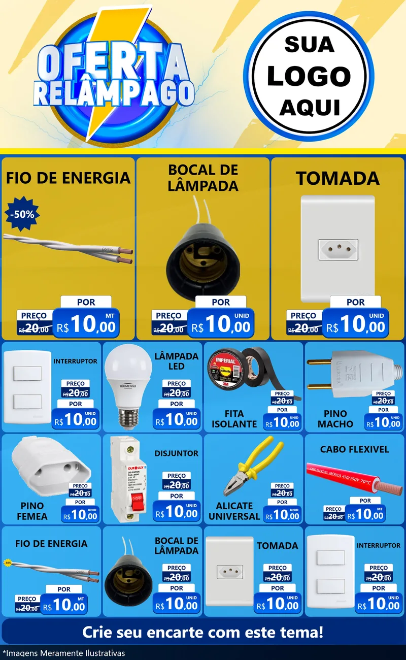 Modelo de Encarte para Encarte Grande com o tema Oferta Relâmpago para Materiais Elétricos