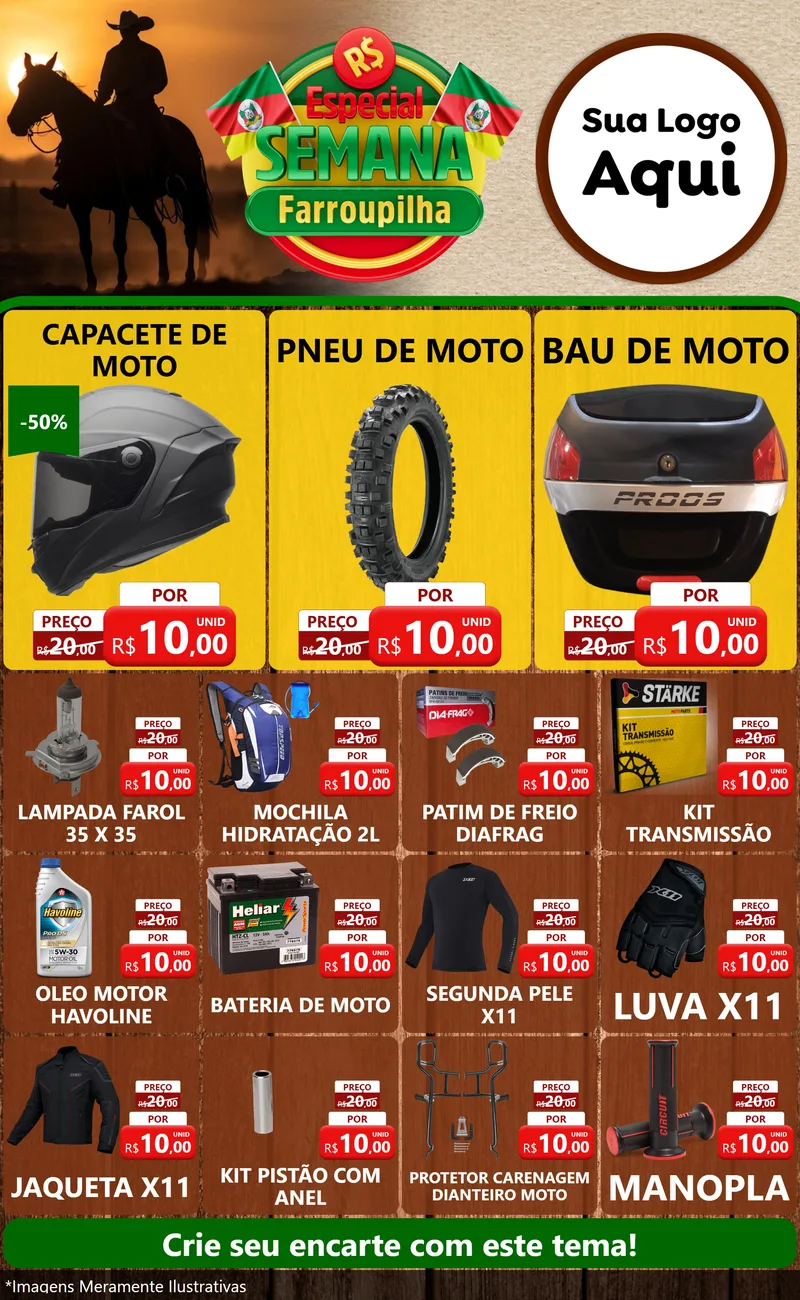 Modelo de Encarte para Encarte Grande com o tema Especial Semana Farroupilha para Moto peças