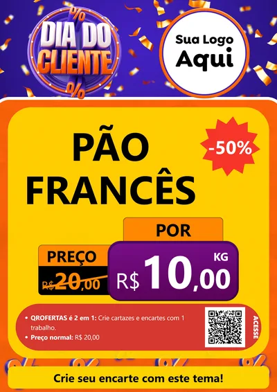 Modelo de Cartaz para Cartaz A4 Vertical com o tema Dia do Cliente para Padaria