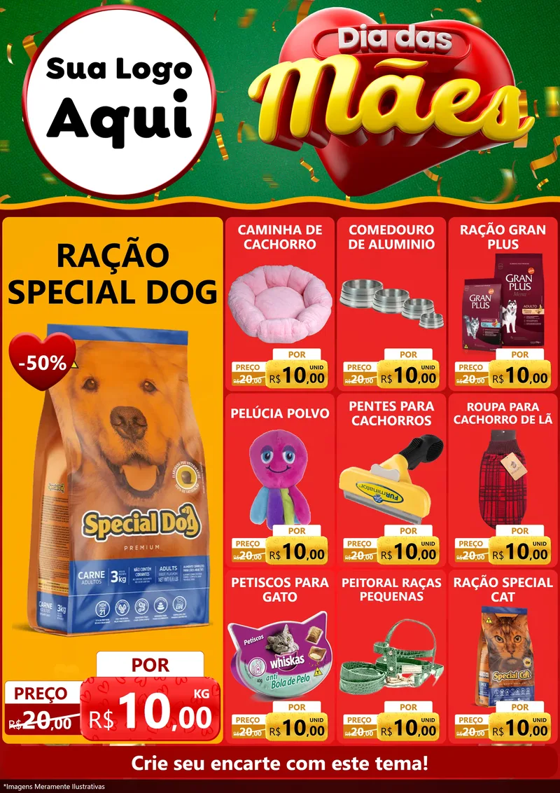Modelo de Encarte para Encarte A4 Vertical com o tema Dia das Mães para Pet Shop