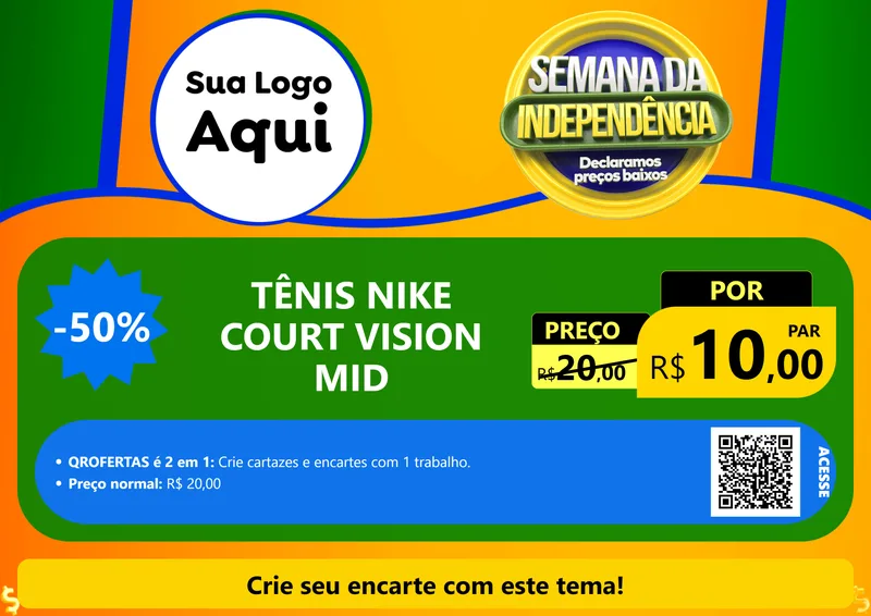 Modelo de Cartaz para Cartaz A4 Horizontal com o tema Semana da Independência Declaramos Preços Baixos para Calçados