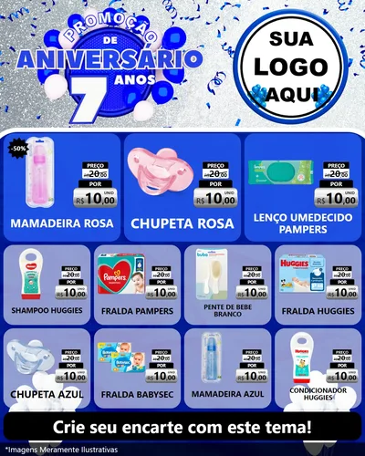 Modelo de Rede Social para Feed Instagram com o tema Promoção de Aniversário - 7 Anos para Bebês