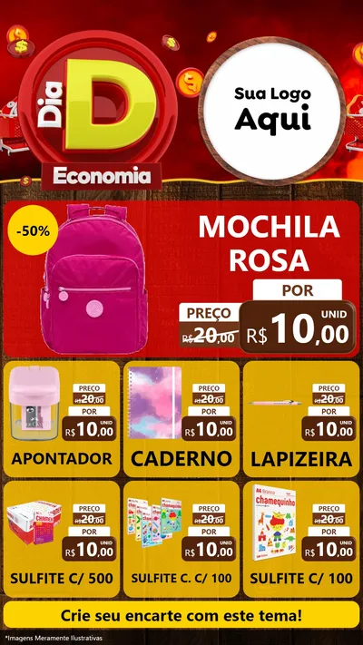 Modelo de Rede Social para Stories com o tema Dia D Economia para Papelaria