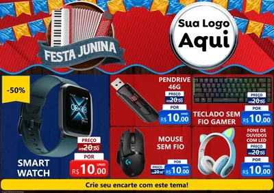 Modelo de Encarte para Encarte A4 Horizontal com o tema Festa Junina para Informática