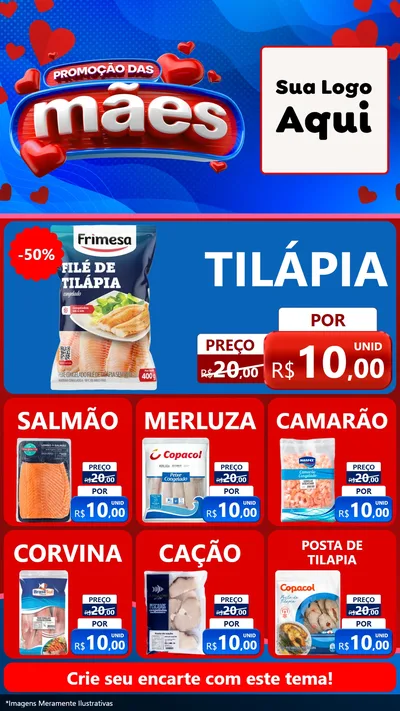 Modelo de Rede Social para Stories com o tema Promoção das Mães para Peixaria