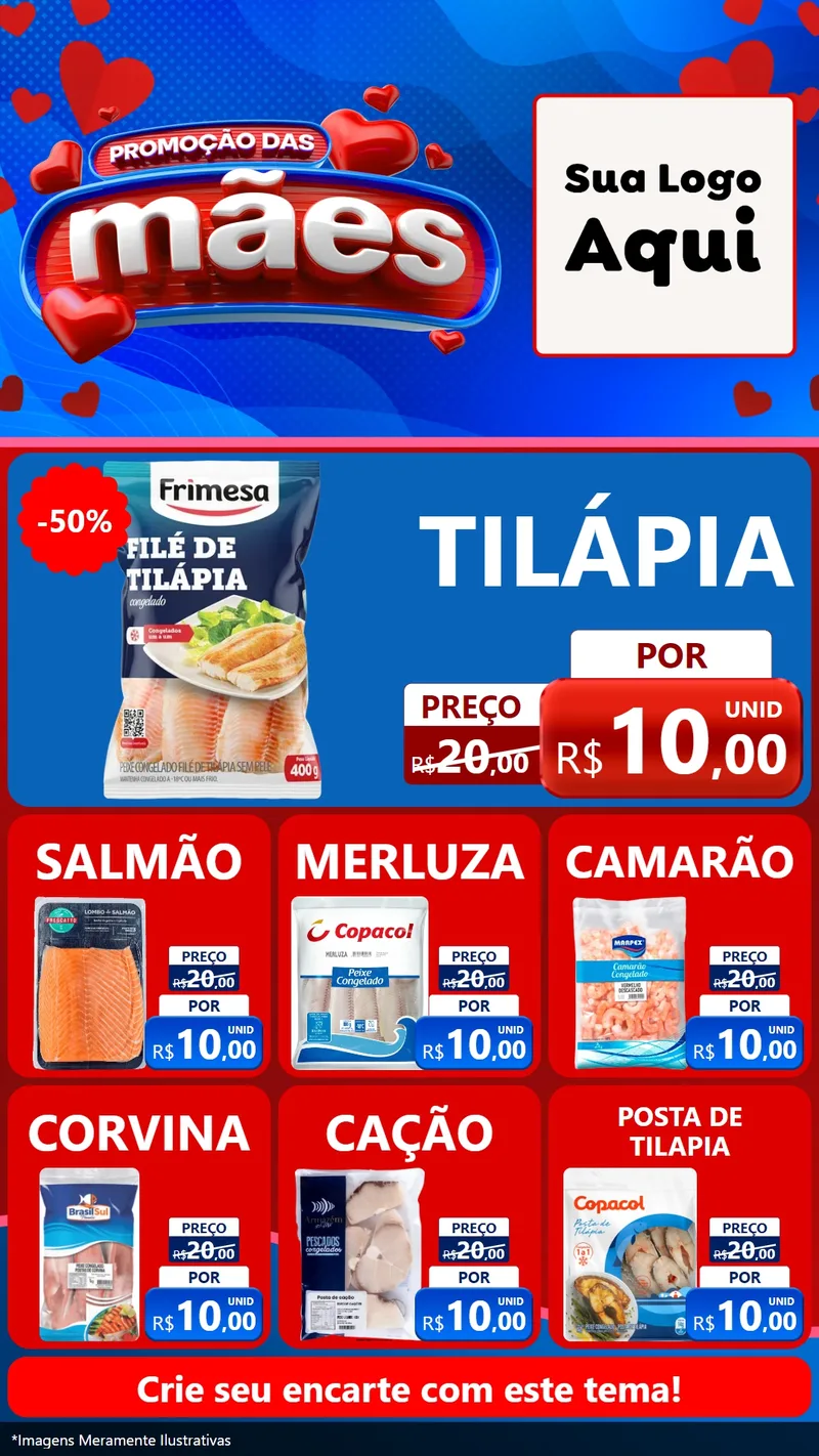 Modelo de Rede Social para Stories com o tema Promoção das Mães para Peixaria