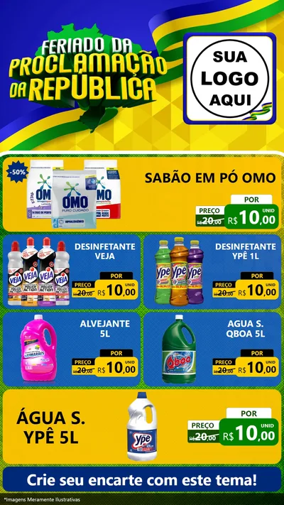 Modelo de TV para TV Vertical com o tema Feriado da Proclamação da República para Produtos de Limpeza