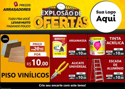 Modelo de Encarte para Encarte A4 Horizontal com o tema Explosão de Ofertas para Material para Construção