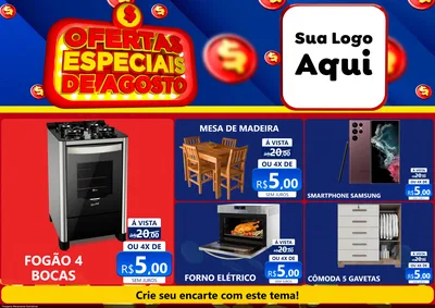 Modelo de Encarte para Encarte A4 Horizontal com o tema Ofertas Especiais de Agosto para Móveis e Eletro