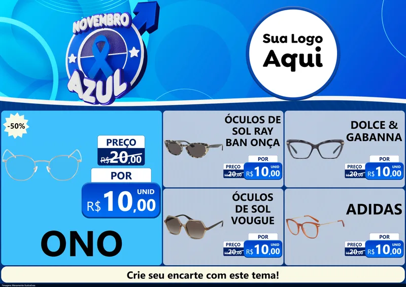 Modelo de Encarte para Encarte A4 Horizontal com o tema Novembro Azul para Óticas