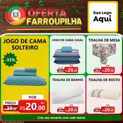 Modelo de Rede Social para Feed Facebook com o tema Oferta Farroupilha para Cama, Mesa e Banho