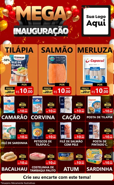 Modelo de Encarte para Encarte Grande com o tema Mega Inauguração para Peixaria
