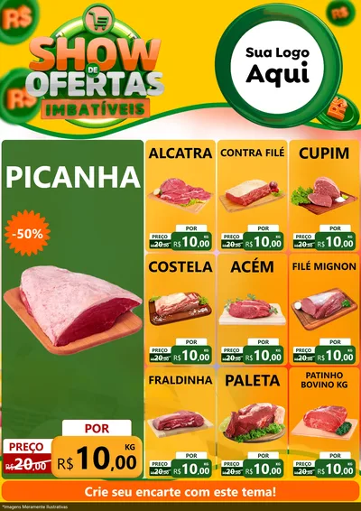 Modelo de Encarte para Encarte A4 Vertical com o tema Show de Ofertas Imbatíveis para Açougue