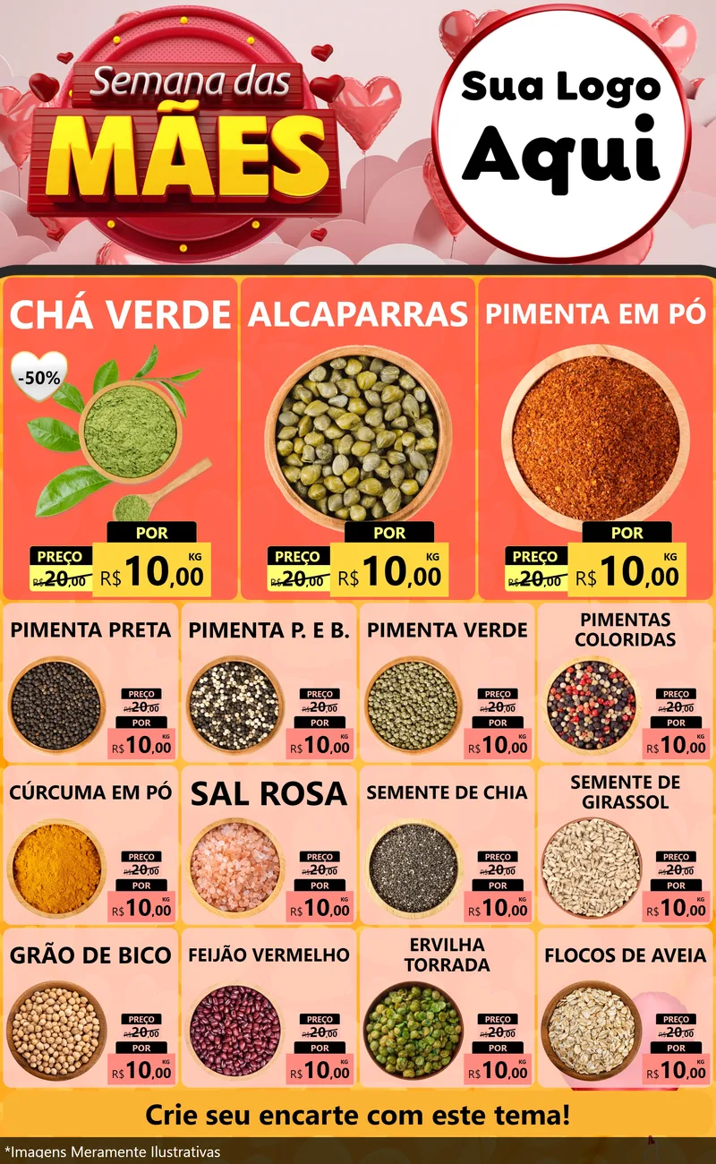Modelo de Encarte para Encarte Grande com o tema Semana das Mães para Produtos Naturais
