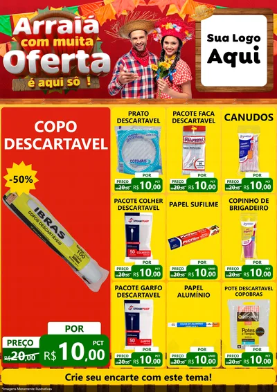 Modelo de Encarte para Encarte A4 Vertical com o tema Arraiá Com Muita Oferta - É Aqui Sô! para Embalagens