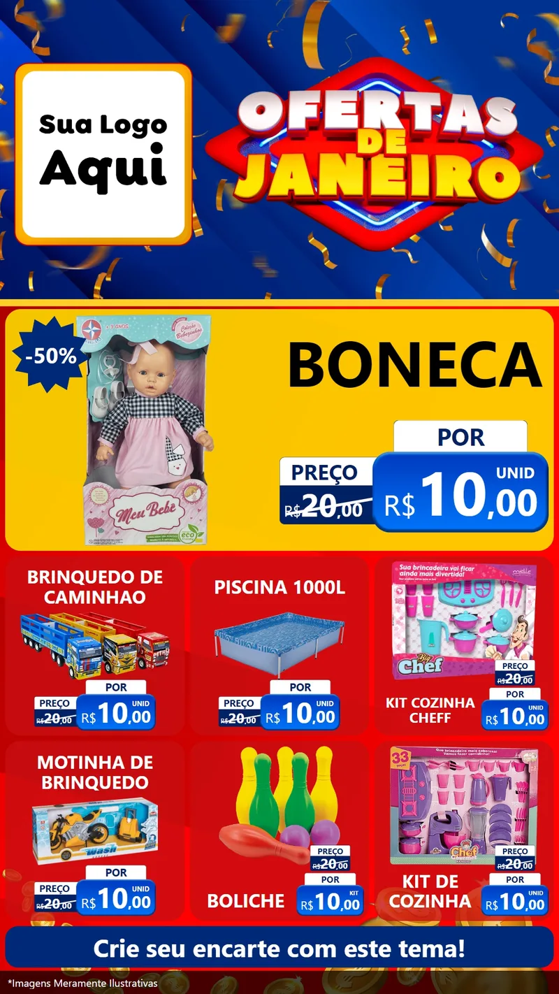 Modelo de Rede Social para Stories com o tema Ofertas de Janeiro para Brinquedos