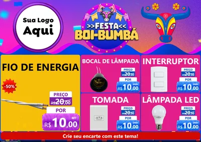 Modelo de Encarte para Encarte A4 Horizontal com o tema Festa Boi-Bumbá para Materiais Elétricos