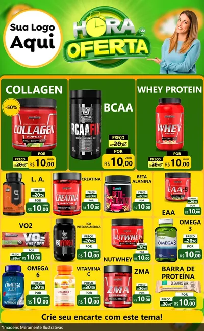 Modelo de Encarte para Encarte Grande com o tema Hora da Oferta para Suplementos alimentares