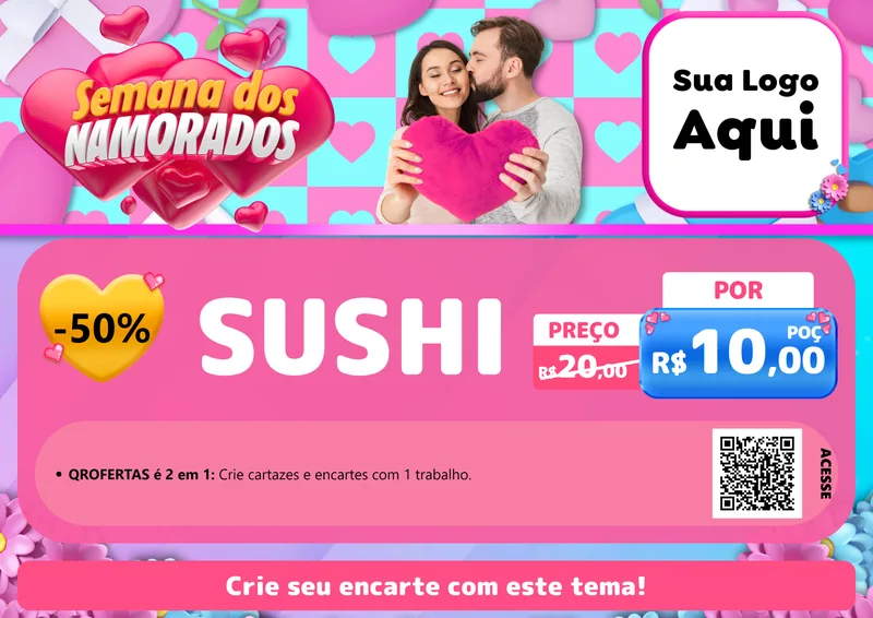Modelo de Cartaz para Cartaz A4 Horizontal com o tema Semana dos Namorados para Comida japonesa