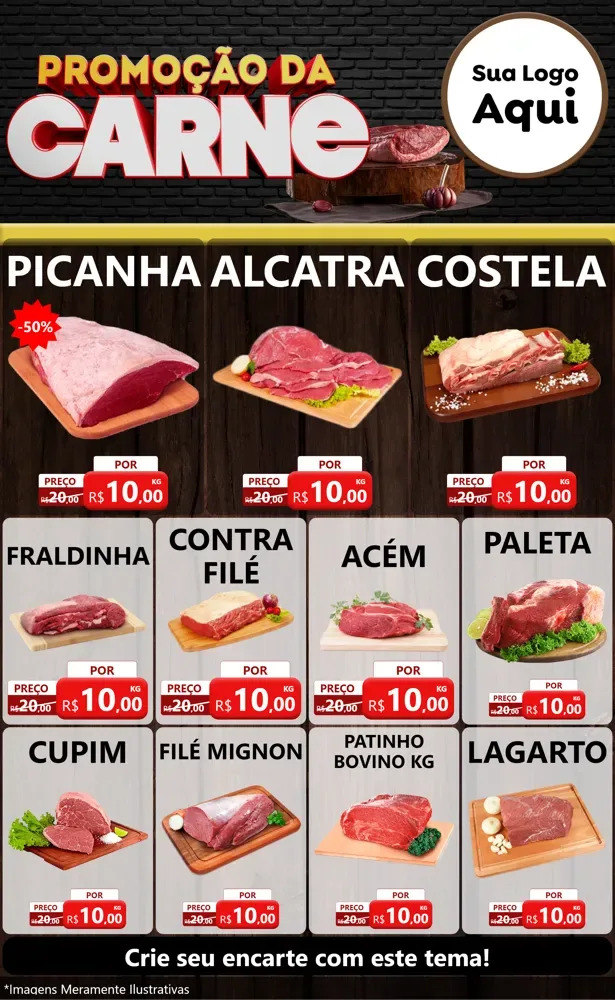 Modelo de Encarte para Encarte Grande com o tema Promoção da Carne para Açougue