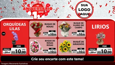 Modelo de TV para TV Horizontal com o tema Promoção de Aniversário - 1 Ano para Floricultura e jardim
