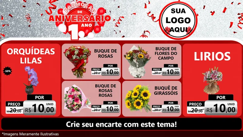 Modelo de TV para TV Horizontal com o tema Promoção de Aniversário - 1 Ano para Floricultura e jardim