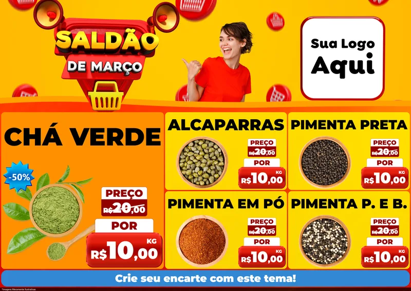 Modelo de Encarte para Encarte A4 Horizontal com o tema Saldão de Março para Produtos Naturais