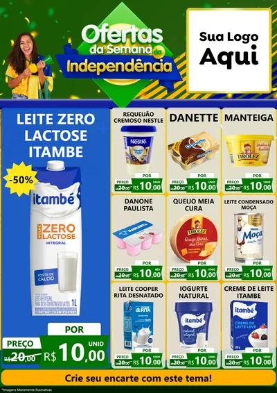 Modelo de Encarte para Encarte A4 Vertical com o tema Ofertas da Semana da Independência para Frios e Laticínios