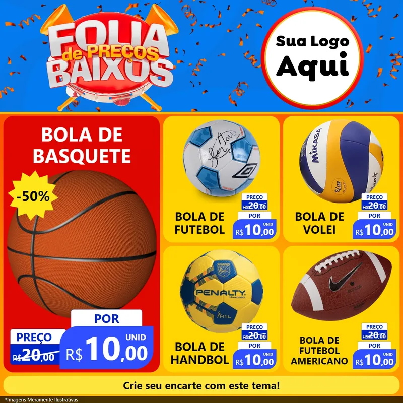 Modelo de Rede Social para Feed Facebook com o tema Folia de Preços Baixos para Artigos Esportivos