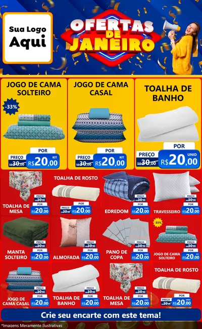 Modelo de Encarte para Encarte Grande com o tema Ofertas de Janeiro para Cama, Mesa e Banho