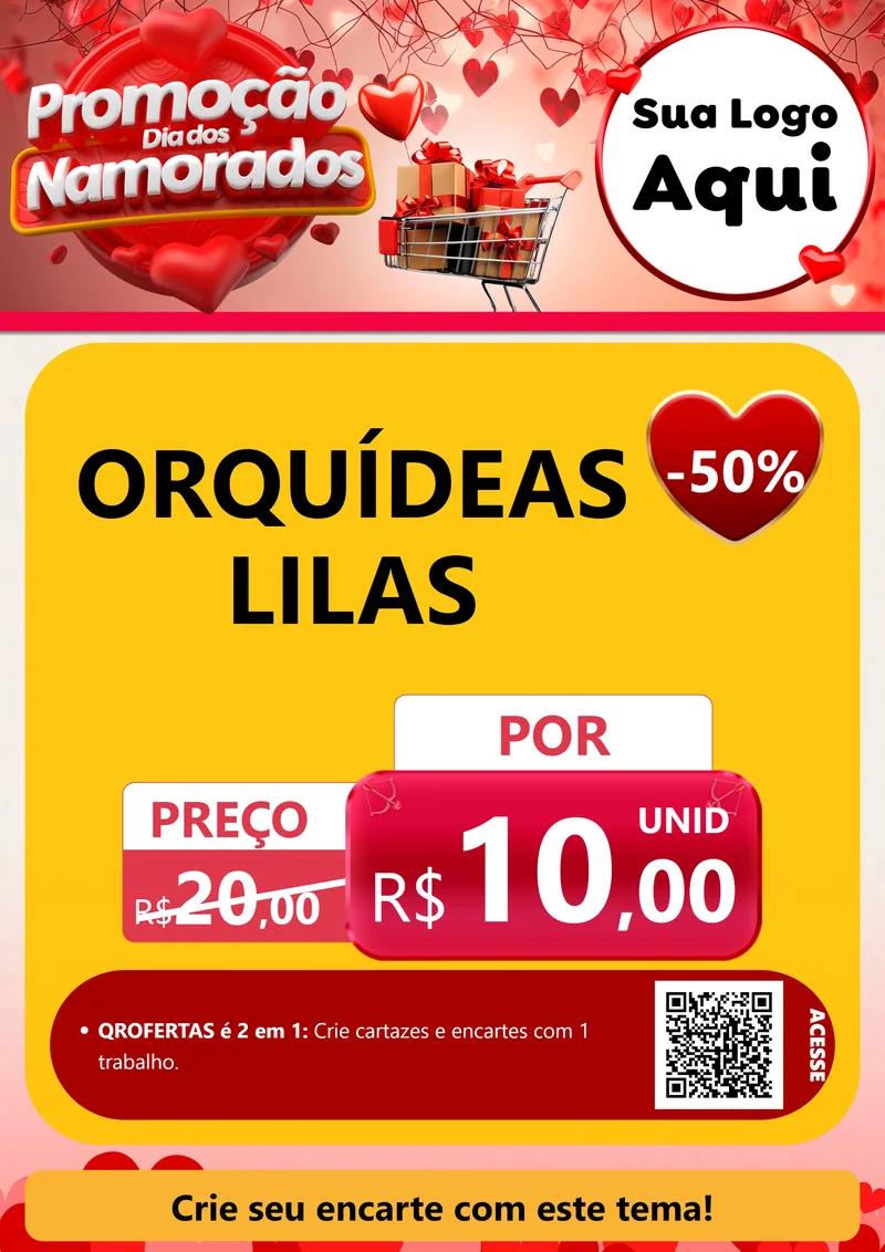 Modelo de Cartaz para Cartaz A4 Vertical com o tema Promoção Dia dos Namorados para Floricultura e jardim