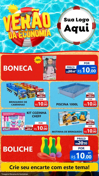 Modelo de TV para TV Vertical com o tema Verão da Economia para Brinquedos