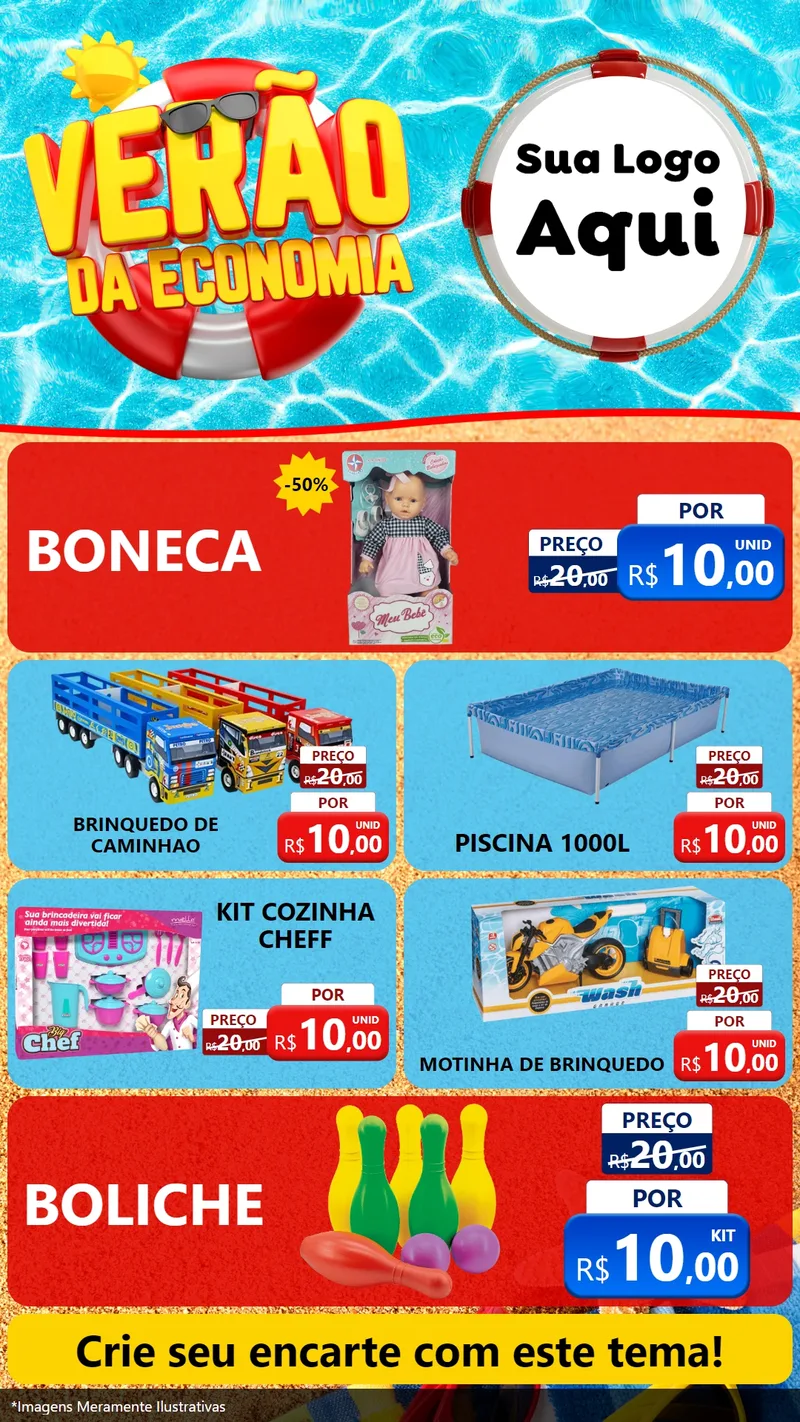 Modelo de TV para TV Vertical com o tema Verão da Economia para Brinquedos