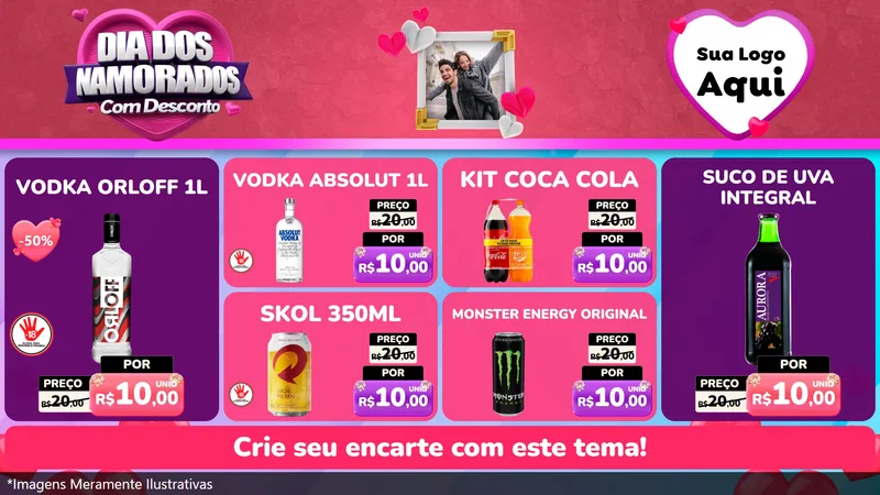 Modelo de TV para TV Horizontal com o tema Dia Dos Namorados Com Desconto para Distribuidora de bebidas