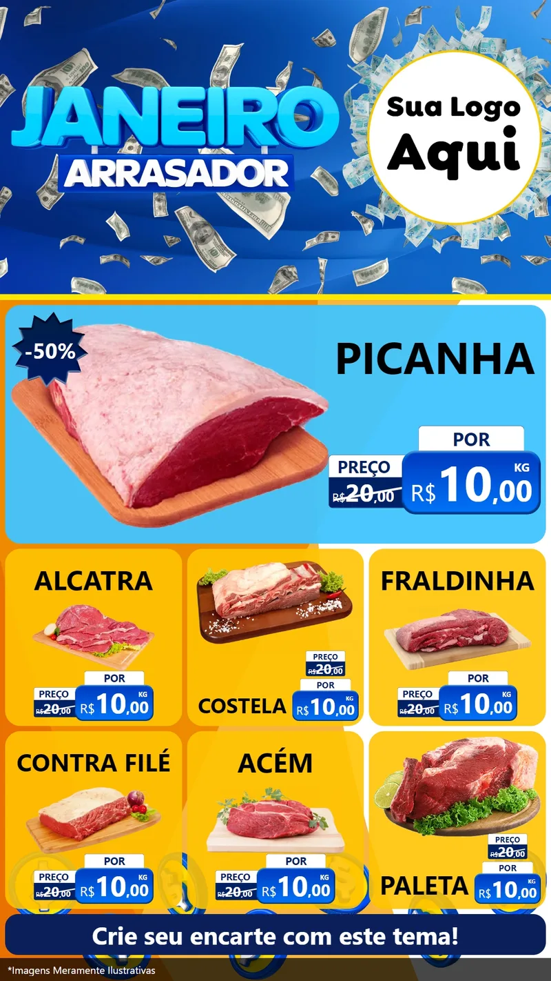 Modelo de Rede Social para Stories com o tema Janeiro Arrasador para Açougue