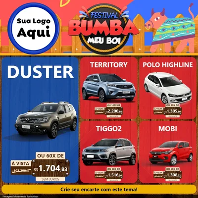 Modelo de Rede Social para Feed Facebook com o tema Festival Bumba Meu Boi para Concessionaria de Carros