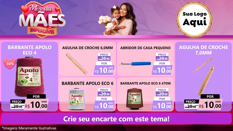 Modelo de TV para TV Horizontal com o tema Mês das Mães Imperdível para Armarinho e Aviamentos