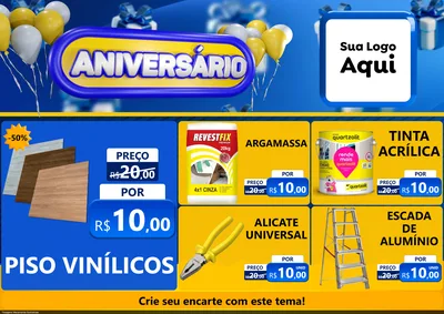 Modelo de Encarte para Encarte A4 Horizontal com o tema Aniversário para Material para Construção