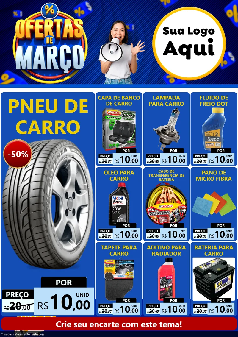 Modelo de Encarte para Encarte A4 Vertical com o tema Ofertas de Março para Auto peças